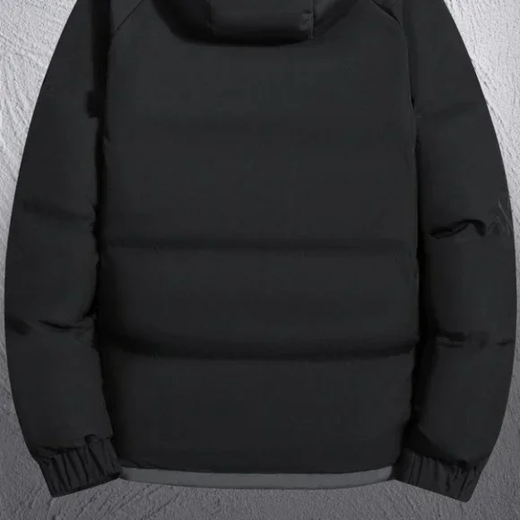 Black Mens Hooded Puffer Jacket - Picture 4 of 7